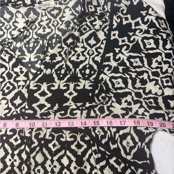 Umgee USA Womens Black White Boho Blouse Size Large Rayon Peasant Tunic Top - Picture 8 of 8